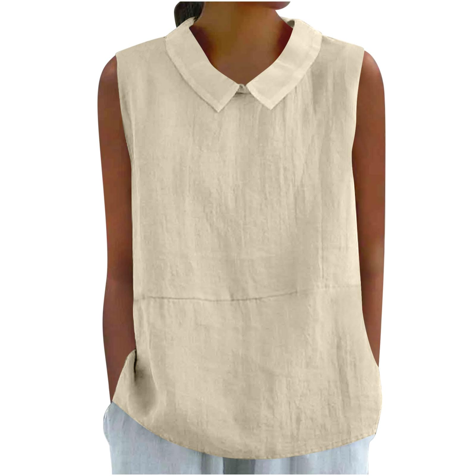 Cotton Linen Shirts for Women Dressy Casual Sleeveless Blouses 2025 Summer Cute Solid Lightweight Tops Tunic Tees