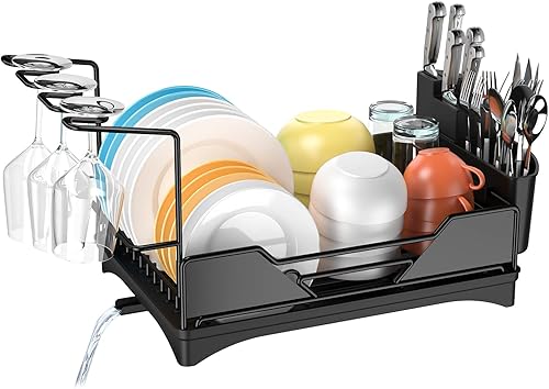 HYSEYY Escurridor de platos escurridor de platos pequeño de cocina estante de acero inoxidable duradero con estante de copa de vino y escurridor