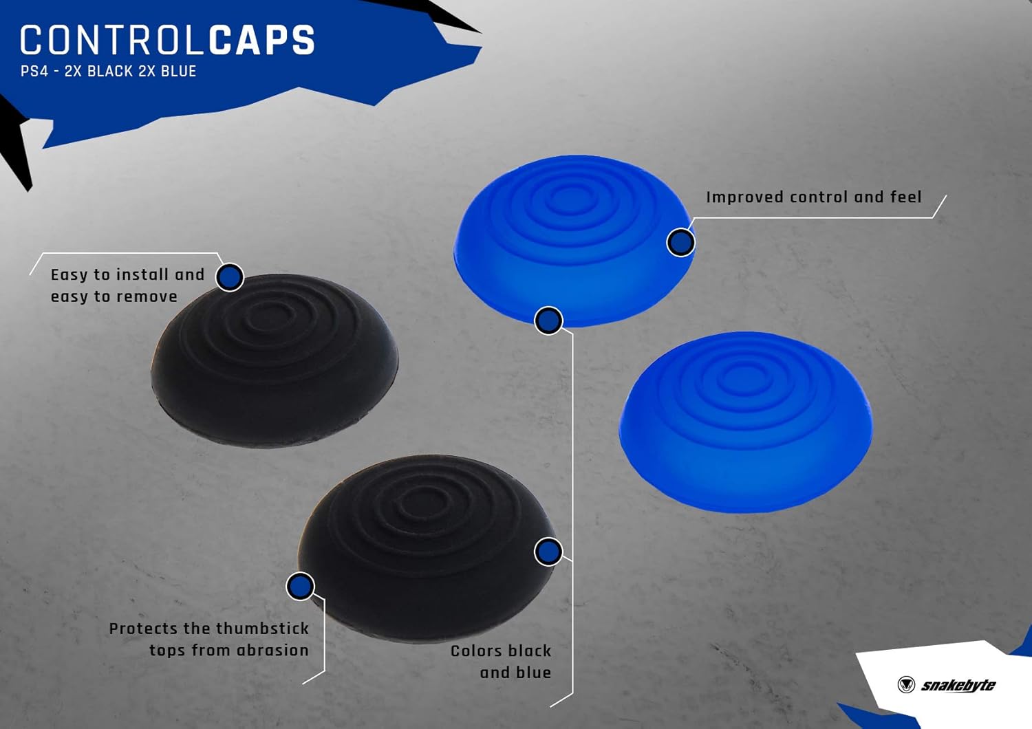 Snakebyte Snakebyte Control:Caps - 4x Thumb Grips for Playstation 4 (2x Black/ 2x Blue) - PlayStation 4