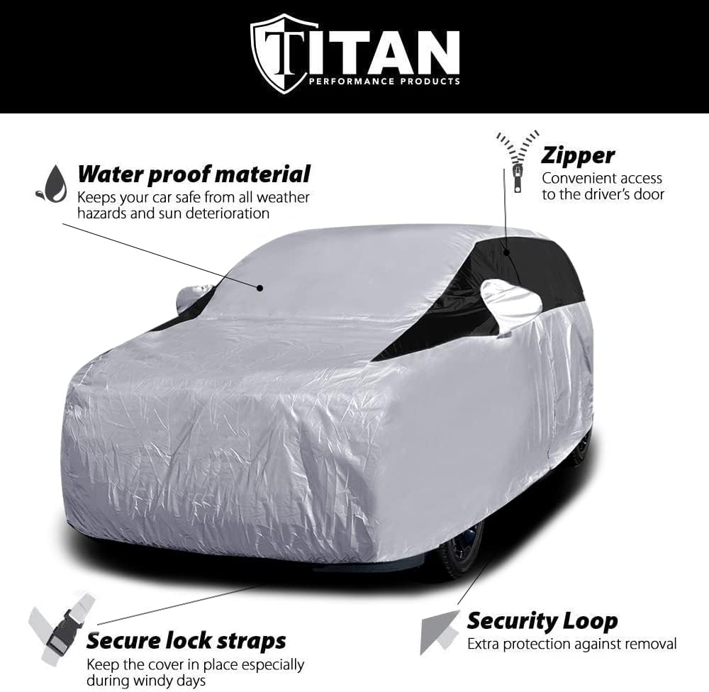 Titan Lightweight Poly 210T Car Cover for Large SUV 207-212" Waterproof, UV Protection, Scratch Resistant, Driver-Side Zippered Opening. Fits Escalade, Sequoia, Yukon and More.