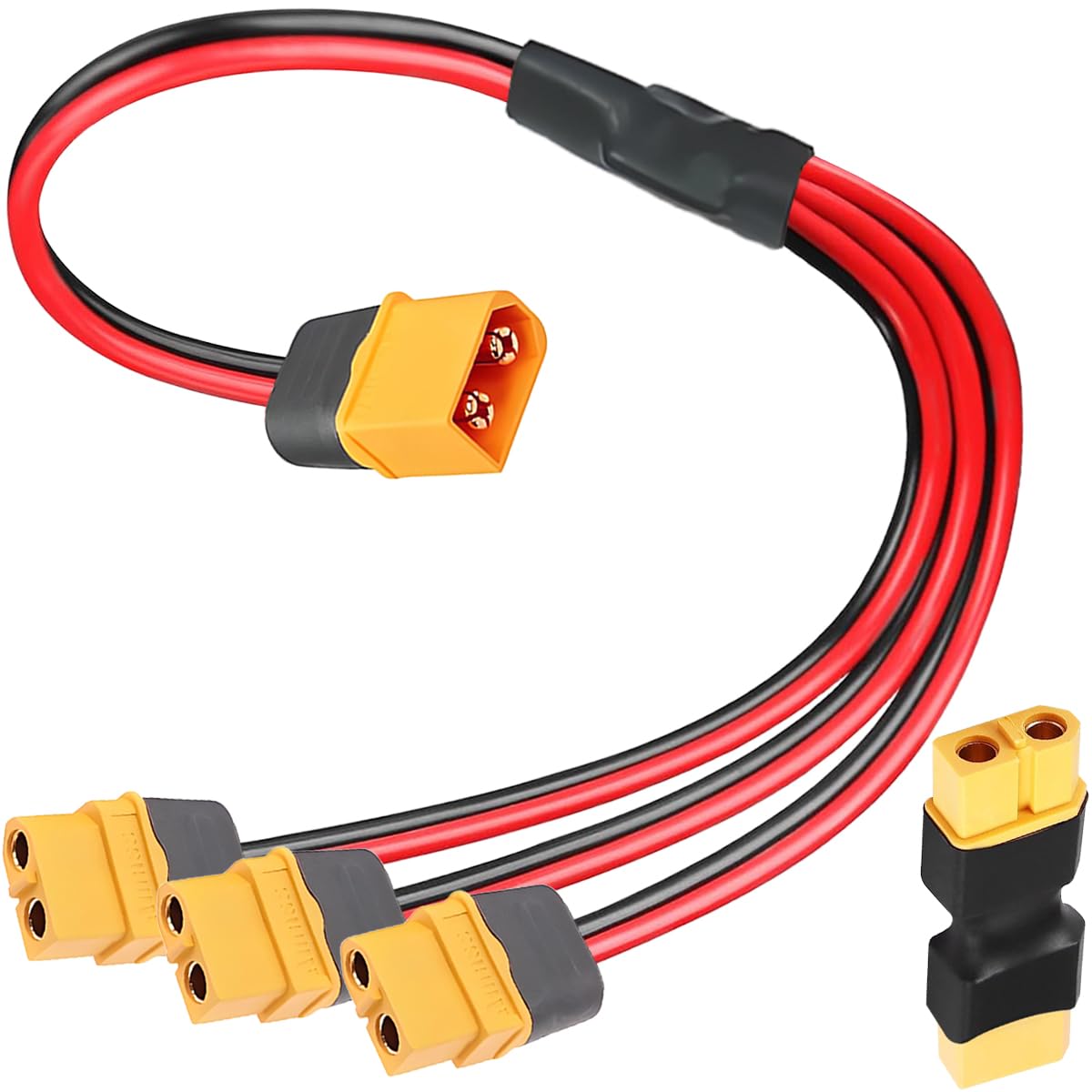 HAAMNING7 XT60 Splitter Cable XT60 1 Male to 3 Female Adapter Connector 12AWG Y Splitter Cable, for Portable Power Station RC Toy Car UAV