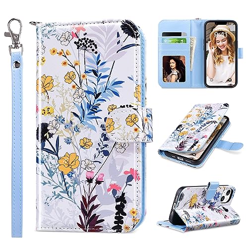 ULAK Compatible with iPhone 13 Wallet Case for Women, Premium PU Leather Flip Cover with Card Holders, Kickstand Feature Folio Purse Case for iPhone 13 6.1 Inch, Tropical Forest