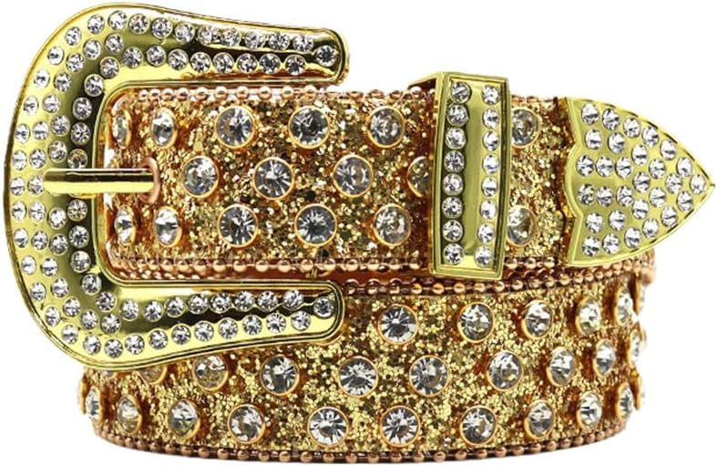 Azedssw Luxury Strap Belts Men Women Rhinestones Belt For Jean Western Pin Buckle Belt Fashion Diamond Studded Belt