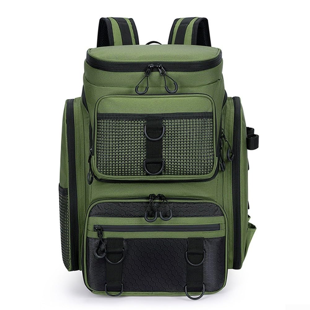 Mochila de pesca impermeable con almacenamiento robusto y soporte de caña para exploración al aire libre (negro)