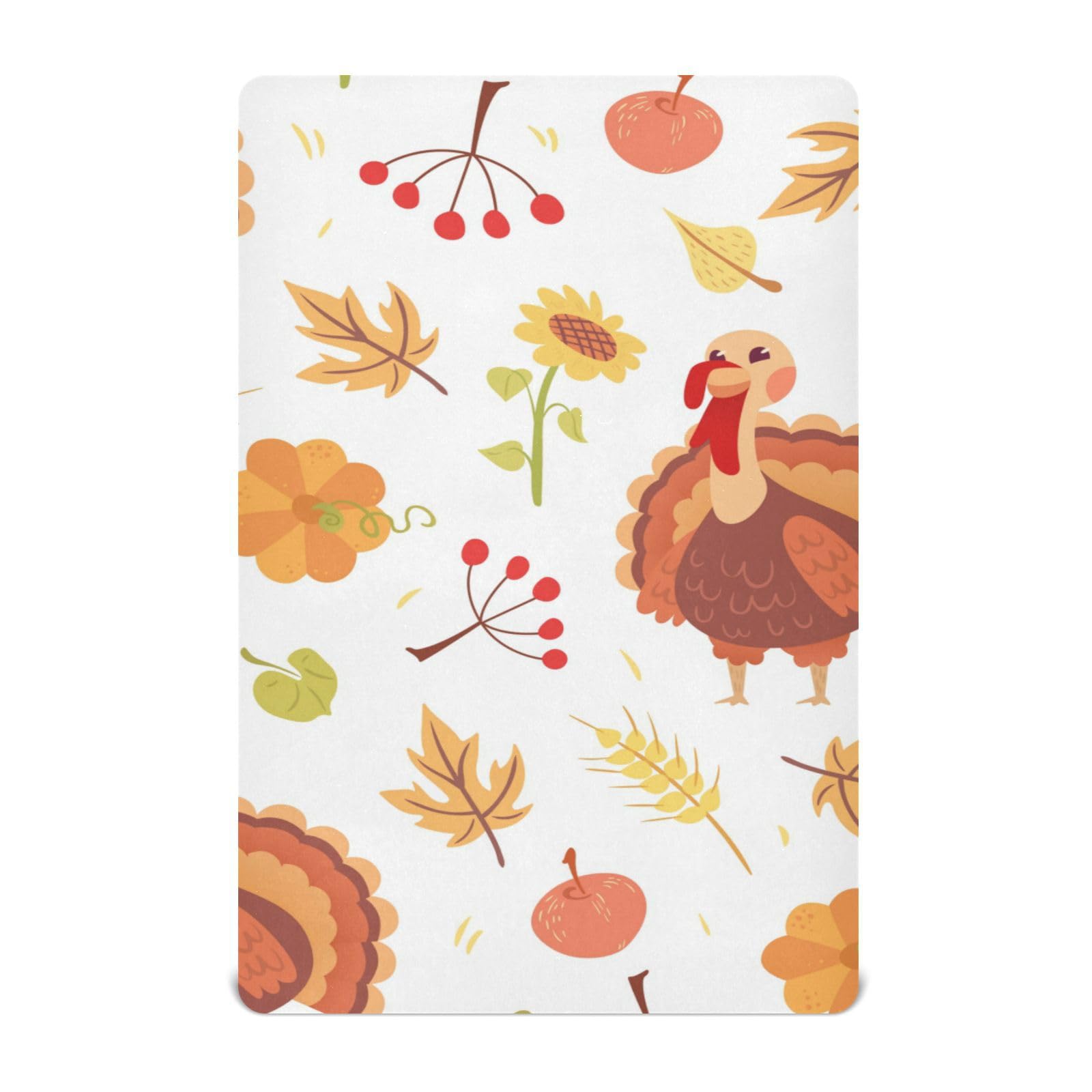 Moudou Thanksgiving Turkey Playard Sheet for Boy Girls, Soft Breathable Fitted Toddler Sheet for Standard Playard Bed Mattress, 39 x 27 x 5 Inch