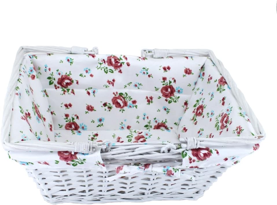 Wicker White Storage Gift Basket Willow Woven Picnic Basket with Double Folding Handles,Kingwillow. (White)