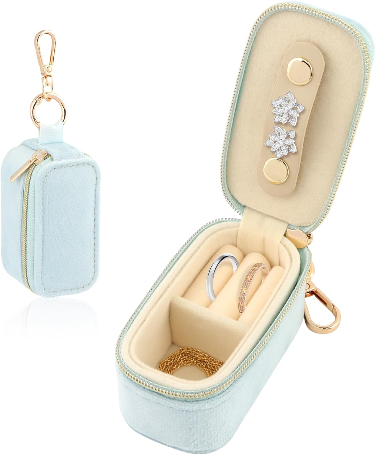 Mini Travel Jewelry Case, 2-in-1 Portable Ring Holder Keychain for Women