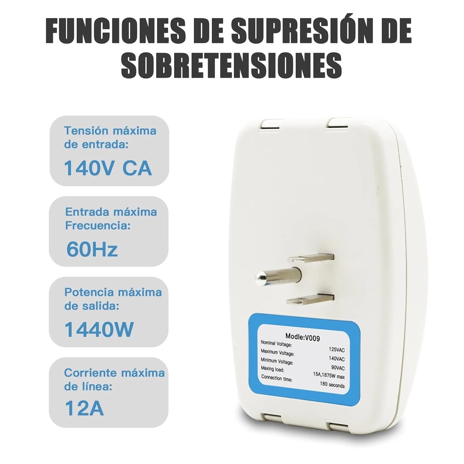 Safe Power Surge Protector Automatic Power-Off US Socket Plug Voltage Protector for TV/Refrigerator Home Protect 120V 1400(1Pack)