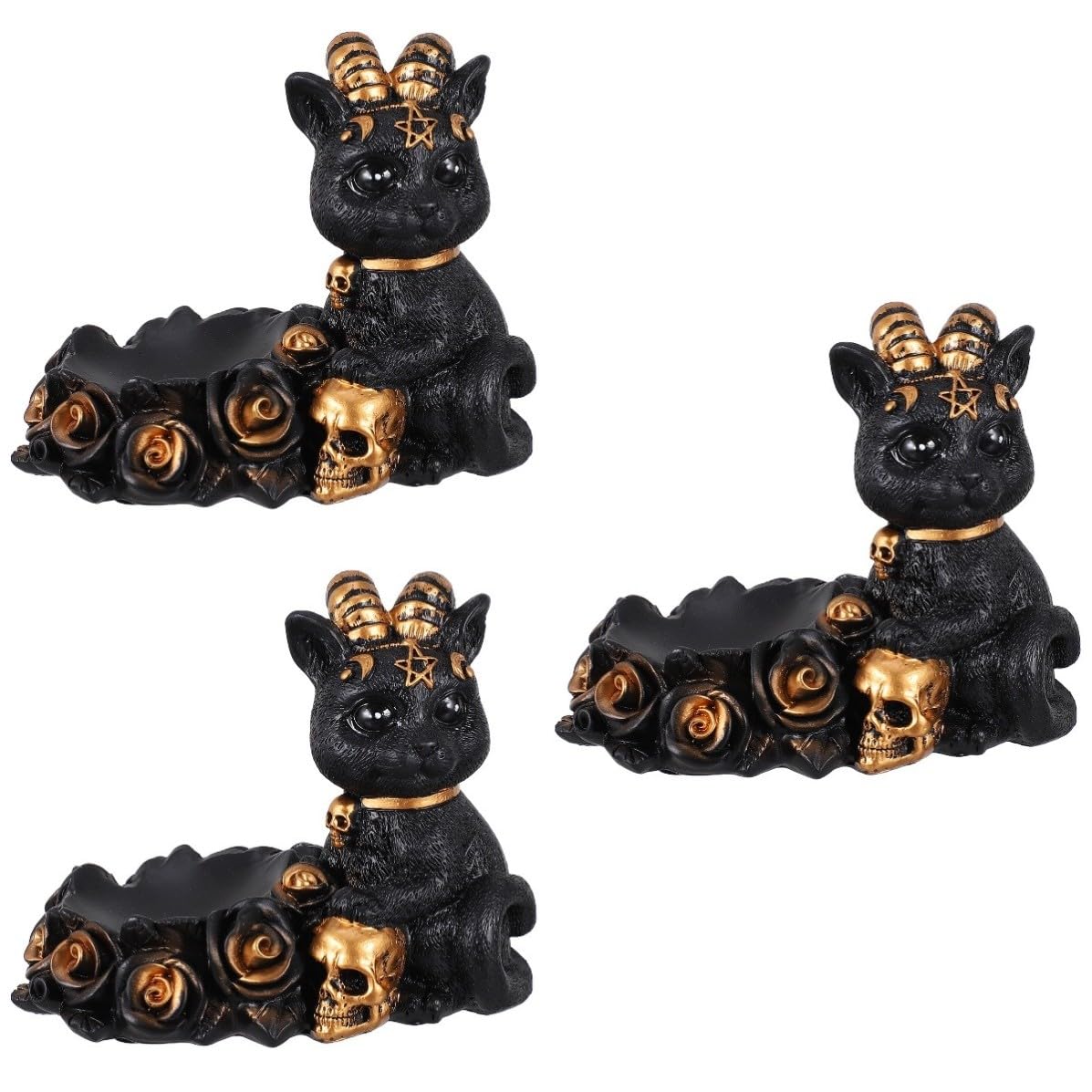 Uonlytech 3 Piezas Estatua de Gato Negro de Resina Base para Bola de Cristal, Decoración Creativa Hogar, Figura Única en Forma de Gato para Escritorio