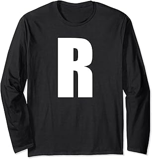 チーム名または単語用の「R」の文字 太字ホワイト大文字「R」 長袖Tシャツ