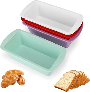 Pavlleen 4 Piezas Molde de Pan de Silicona, Molde Bizcocho Rectangular Antiadherente, Moldes Reposteria Silicona de 19 x 9,5 x 5,5 cm, Apertura Rápida para Horno y Freidora de Aire