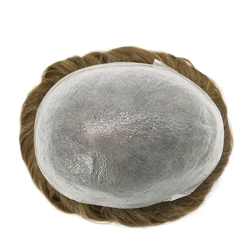 Miniatura 5 de Toupee para hombres sistemas de cabello de 0.002 in piel ultra fina para hombre Toupee V-Looped PU Hairpieces 90% densidad de luz, 18 # rubio medio