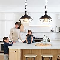 Vista 2 de Industrial Pendant Lights 2 Pack Farmhouse Pendant Lights with Adjustable Chain, D10.2 Rustic Pendant Lighting Barn Black Metal Hanging Lights with