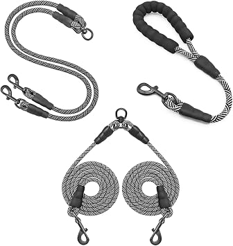 Double Dog Leash Set, No Tangle 360 Swivel Rotation Dual Strong Lead for Large Medium Strong Puppy Dogs