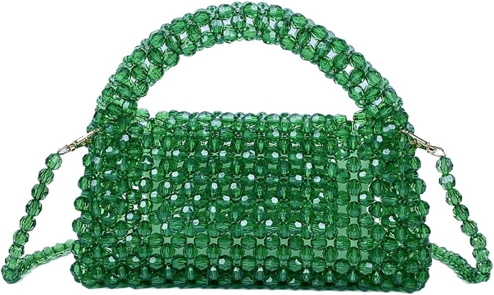 DJBM Women Acrylic Transparent Fancy Luxury Beaded Purse Handmade Crossbody Pearl Bag for Wedding Dating