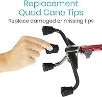 Vista 2 de Vive Quad Cane Tips - Heavy Duty 1/2 inch Replacement Rubber Foot - Black Attachment Base Grip - Accessories for Walking and Standing Stick