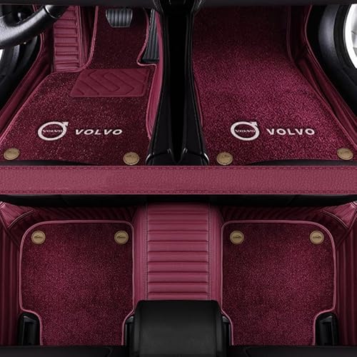 LRKKJQ Car Doormat Replacement for Volvo XC-70 All-Weather Car Mat All-Inclusive Style Car Mat Front and Rear Floor Mat,4 Double Layer Wine red