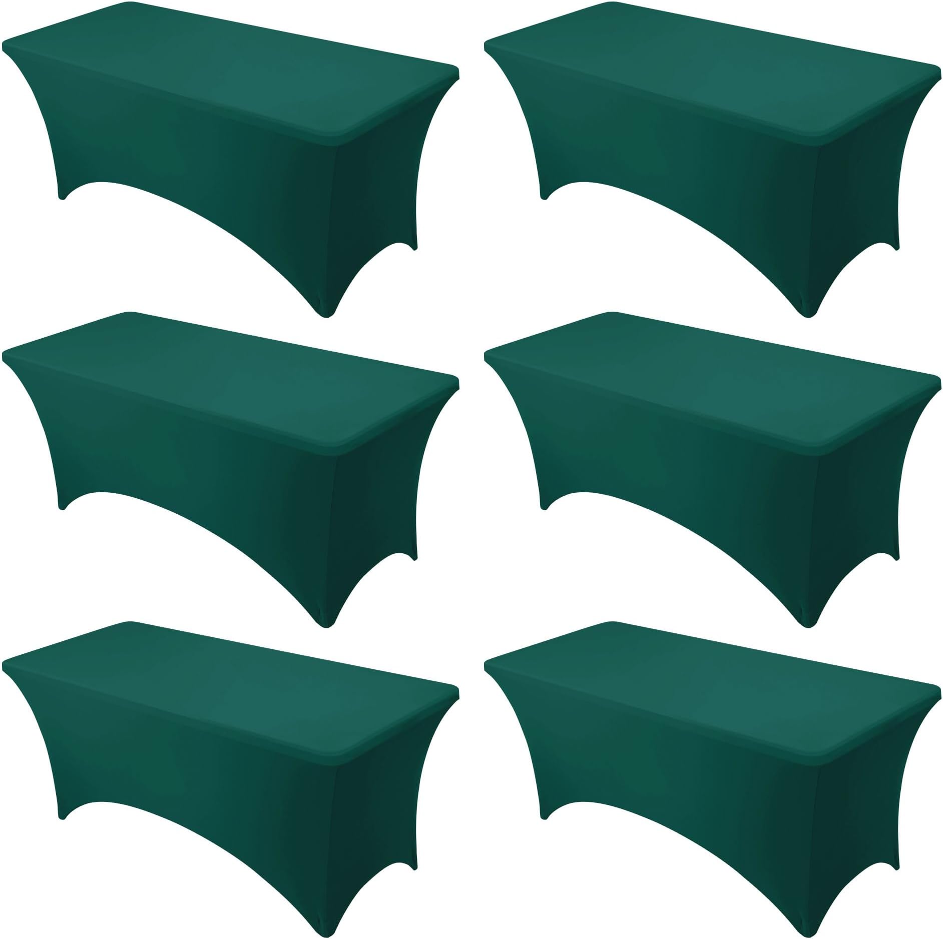 6-Pack Premium Hunter Green Spandex Tablecloths for 6ft Rectangle Tables, Stain & Wrinkle-Resistant, Washable Stretch Polyester Fitted Table Cover for Weddings, Banquets, Trade Shows Events