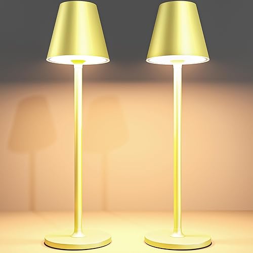 Paquete de 2 lámparas de mesa LED inalámbricas, lámpara de escritorio de batería recargable de 4000 mAh, luz nocturna de 3 niveles, diseño simple,