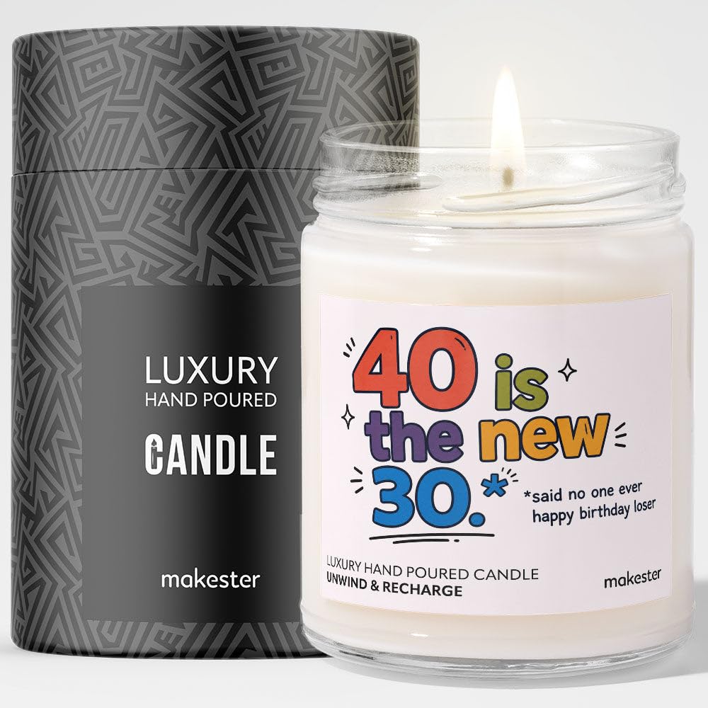 Funny 40th Birthday Gift - Luxury Soy Wax Candle - Vanilla, Jasmine, Sugared Almond - Makester โ image 1