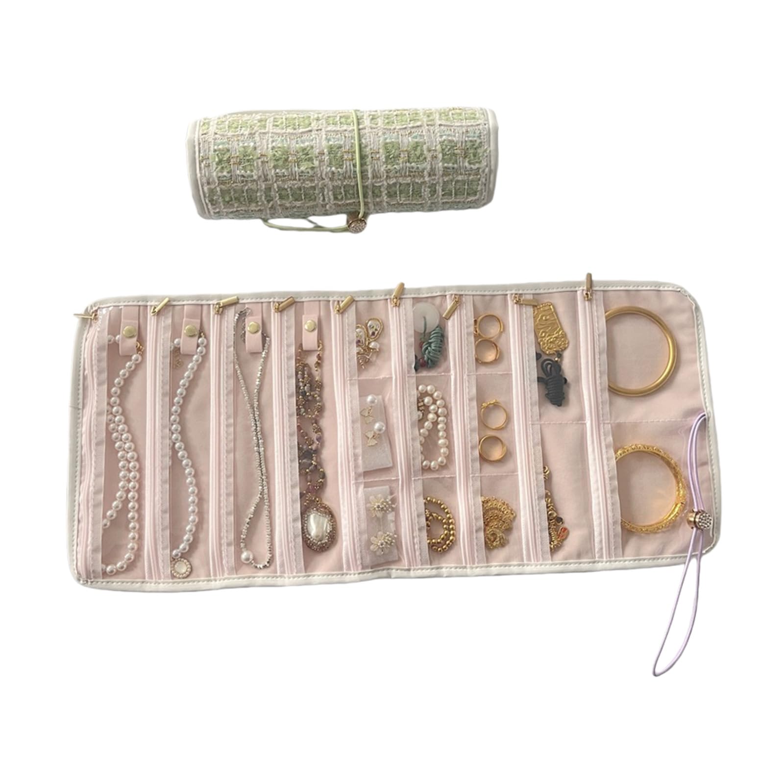 Lerpwige Canvas Jewelry Organiser for Necklaces Earrings Accessories Storage Container with Multiple Compartments Multi Compartment Jewelry Roll
