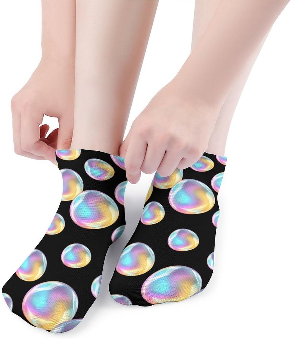 Multicolored Bubble No Show Ankle Socks Low Cut Non Slip Flat Boat Line 5 Pairs Set