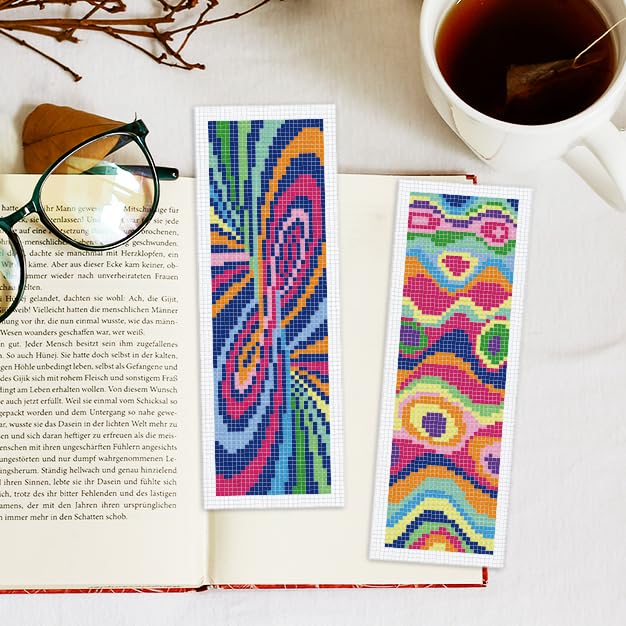 Image of INFUNLY 6pcs Abstract Art DIY Cross Stitch Bookmark Kits for Beginners Creative Colorful Cross Stitch Kit with Instruction Modern Abstract Stamped Embroidery Bookmark Kit for Book Lovers Readers Gift