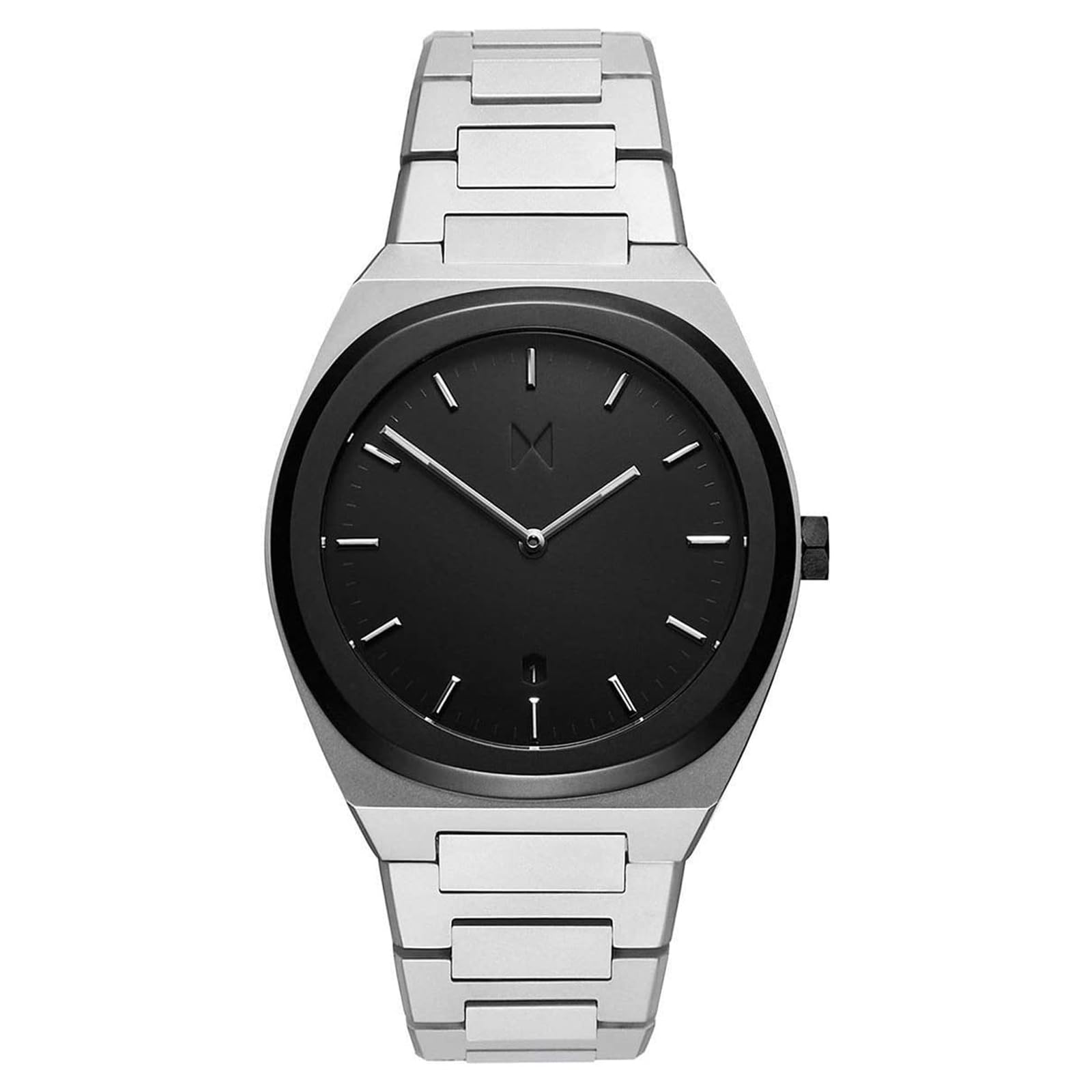 MVMT Odyssey Qtz Basic Analog Calendar Black Tonneau Dial Men's Watch, Stainless Steel Material, Silver Band - D-SH01-SSBL