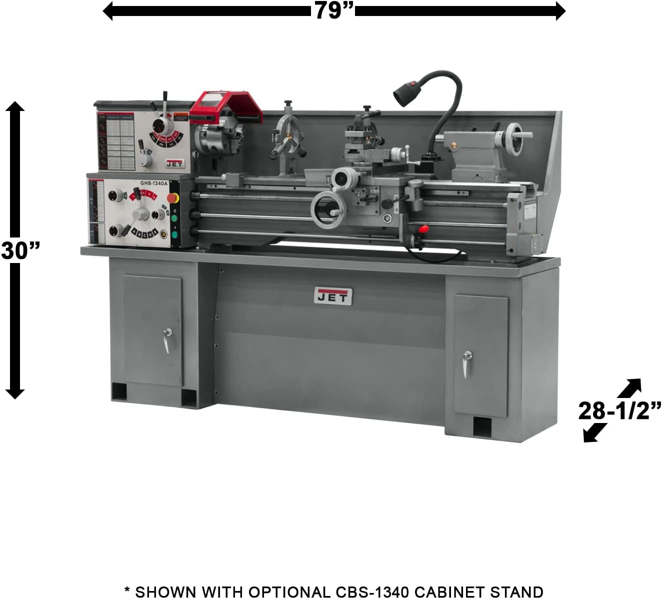 JET GHB-1340A, 13" x 40" Geared Head Bench Lathe with Taper Attachment, 2HP, 1Ph 230V (321119) - Power Metal Lathes - 