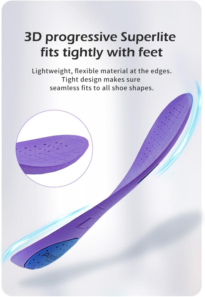 Insoles for Soccer Cleats Shock Absorption Arch Supports Anti-Slip Breathable for Men Women Boy Girl Kids-Purple (US6.5-7) - Image 7