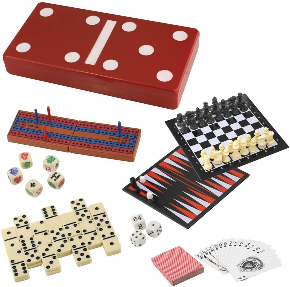 Best 7 in 1 Travel Game Set Adult Kids Man Men Checkers Chess Dominoes Backgammon & Many More Inexpensive Stocking Stuffer Idea Married Couple Family Travelers