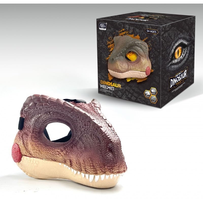Starnearby Masque de Dinosaure à Mâchoire Mobile, Masque Vélociraptor Simulé avec Effet Sonore à Bouche Ouverte, Accessoire de Cosplay pour Halloween, Carnaval, Enfants et Adultes