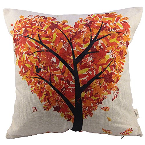 HOSL Fall Orange Heart Shape Tree Square Decorative Throw Pillow Case Cushion Cover 18 * 18 Inch for Fall Decor (45CM*45CM)