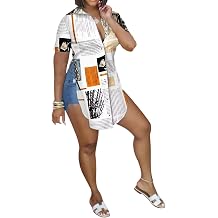 qfmqkpi Women Sexy V Neck Side Slit Collared Blouse Button Down Short Sleeve Long Shirts Tops