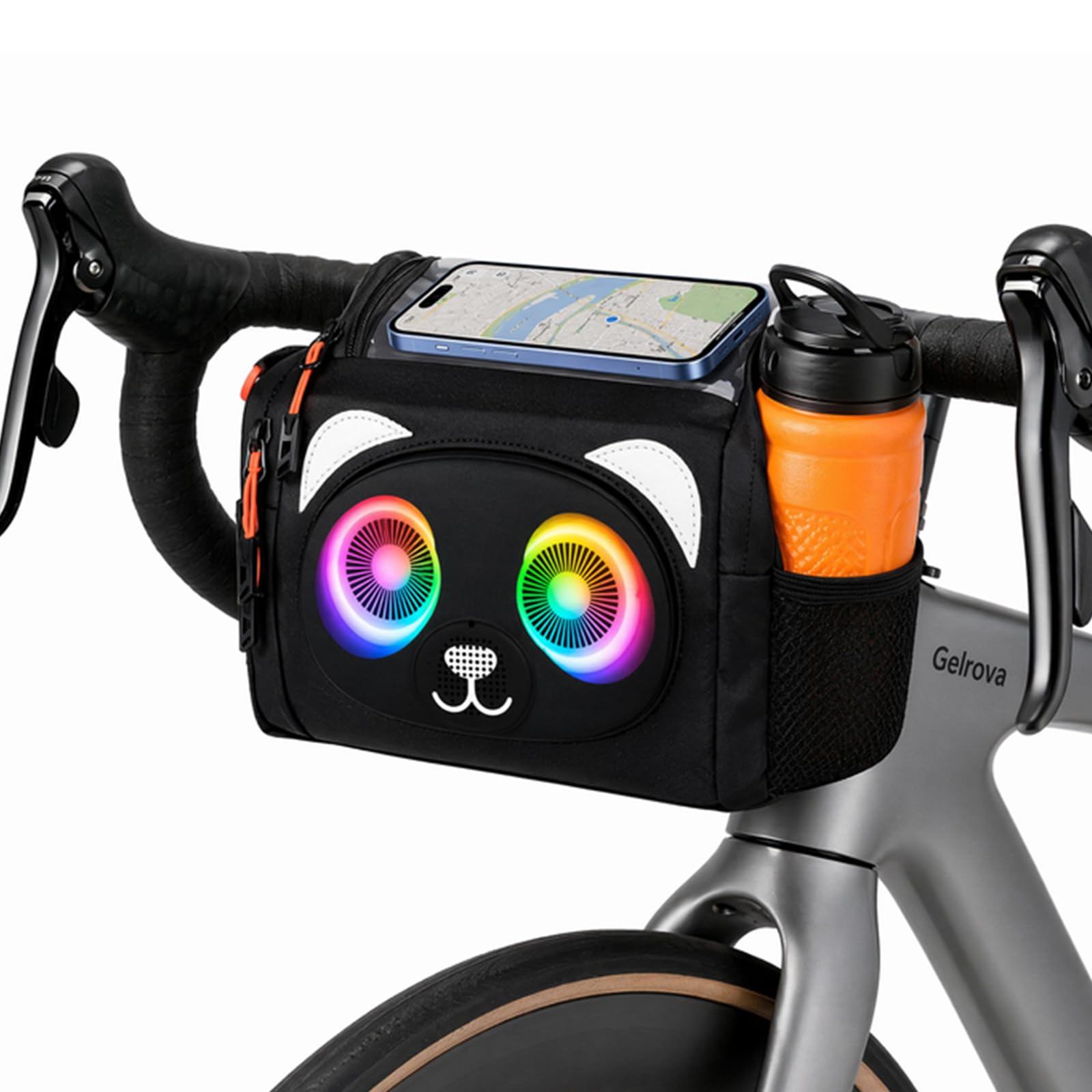 Sacoche Velo 6L avec Fonction Audio, Sac de Guidon de vélo avec écran Tactile Avant et bandoulière Amovible pour Tous Les téléphones avec Effets Lumineux colorés, étanche