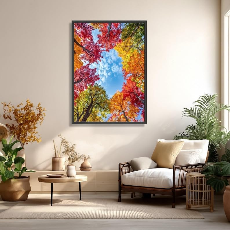Tableau sur toile nature pour salon élégant avec vue ciel d'automne
