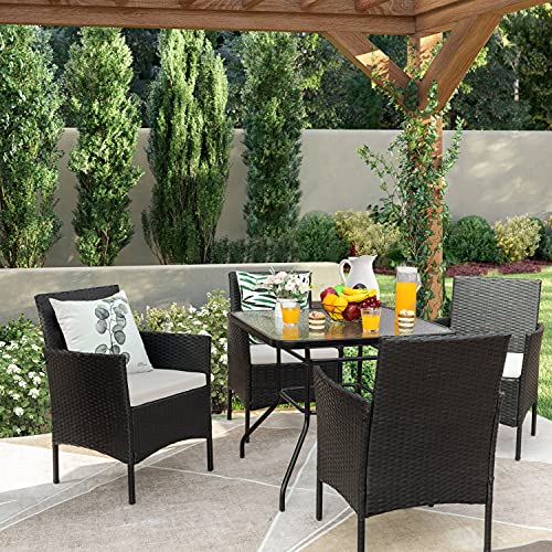 Flamaker Outdoor Furniture 5 Pieces Patio Furniture Set Patio Dining Set Patio Chairs And Table With Umbrella Hole (Beige) #TOP4