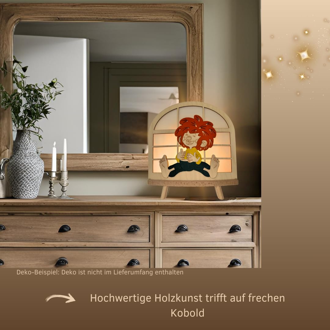 weigla - Dekoleuchte original Erzgebirge I Motiv Pumuckl I 1 LED Lampe I 0,8 W, E14 I Weihnachtsdeko innen I Weihnachtsbeleuchtung aus Holz I Fensterdeko I Ganzjahresbeleuchtung