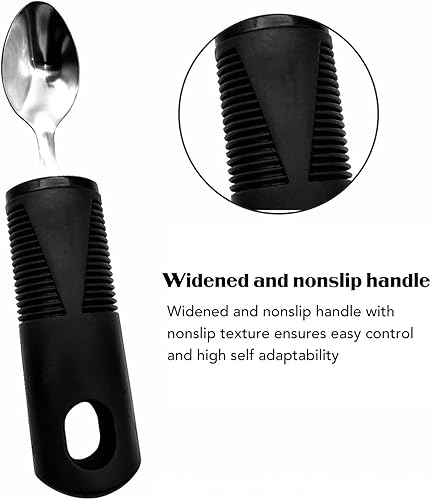 Miniatura 5 de BEIJIALY 4 utensilios adaptativos, utensilios de Parkinson, cubiertos con peso de goma, mango antideslizante, cuchara de acero inoxidable, tenedor,