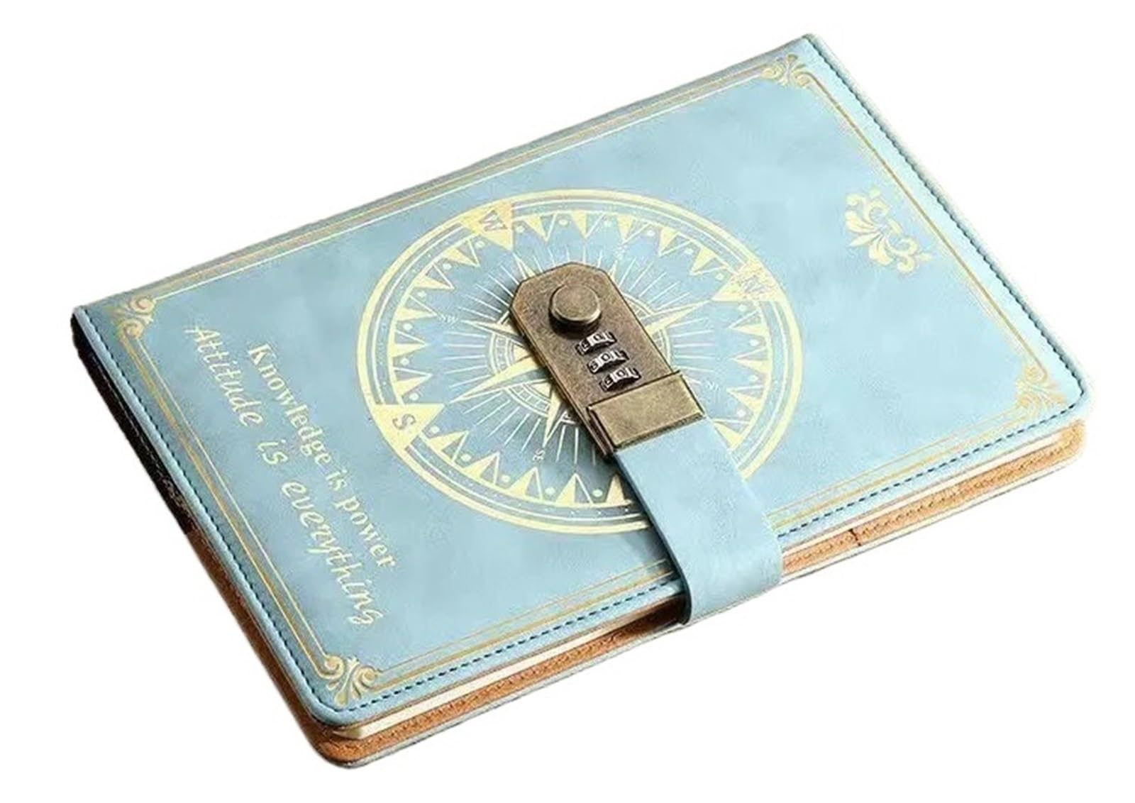 Diario Secreto Cuaderno A5 de 200 páginas, libro contraseña Retro con diario candado, carpeta mano creativa gruesa, Bloc notas for estudiantes, papelería(Aquamarine)