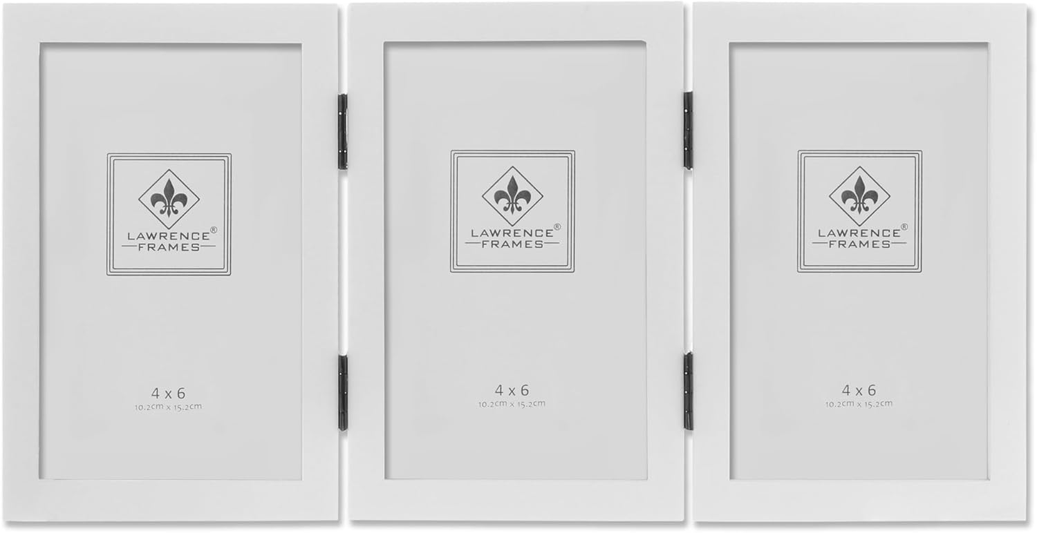 Lawrence Frames Hinged Triple White Wood Picture Frame, Gallery Collection, 4 by 6-Inch