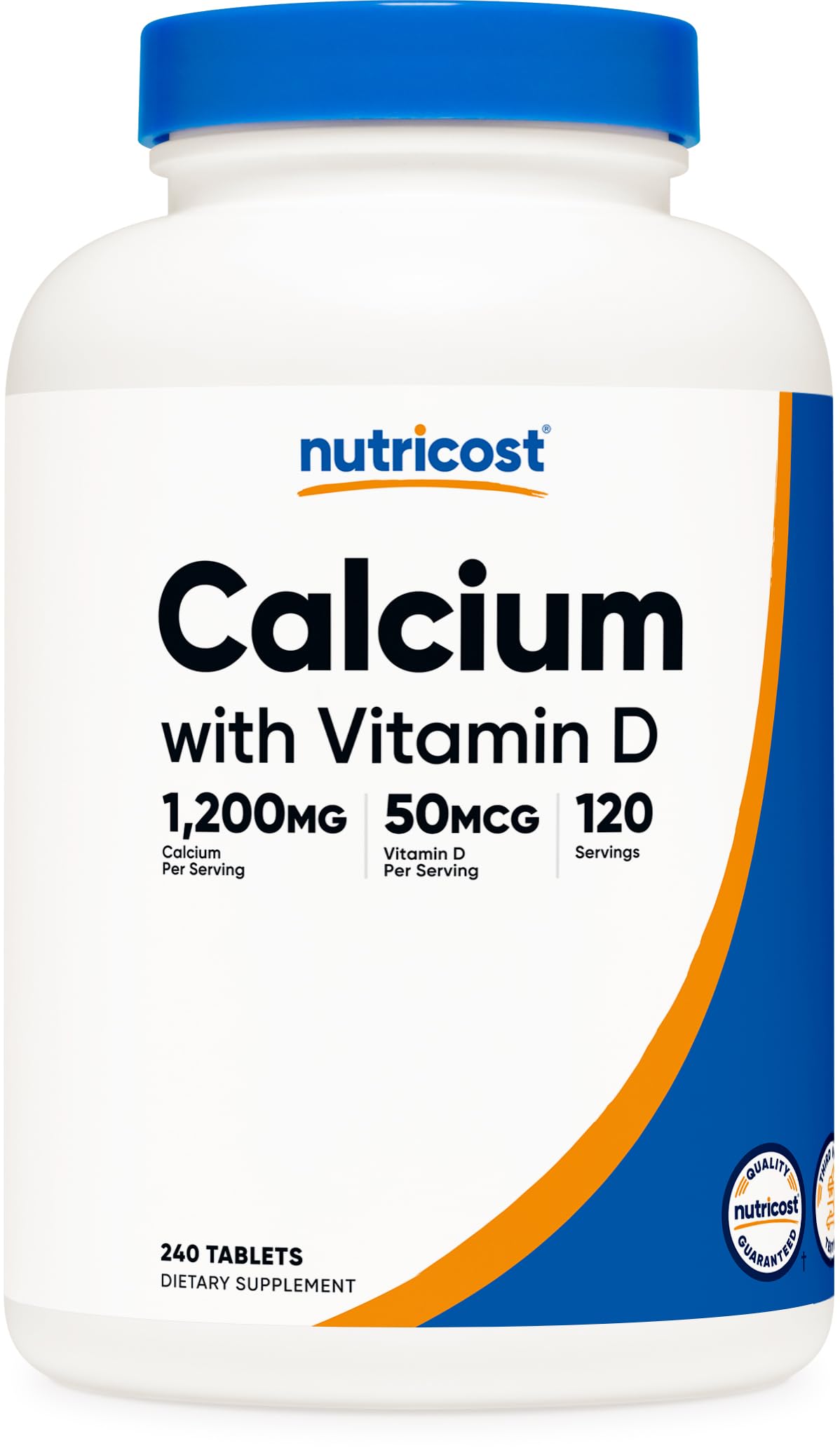 Nutricost Calcium with Vitamin D, 240 Tablets - Calcium (1200mg) Vitamin D (50mcg) Per Serving - Non-GMO, Gluten Free