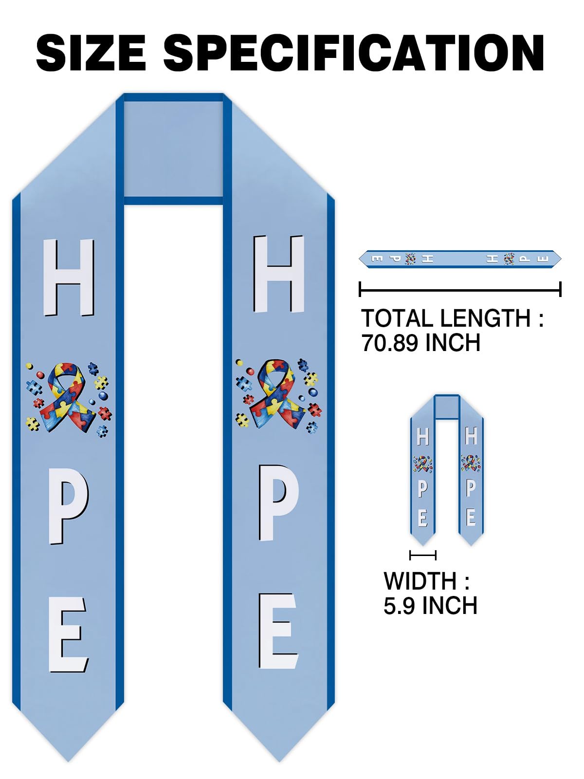 GUGLILI Autistic Autism Stole Sash Custom Name Awareness Day Hope Stole Sash for Autistic Man Woman Graduation Stole