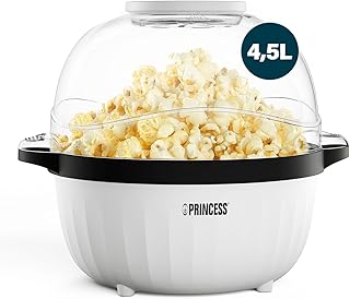 Princess Popcorn Machine, 4.5 L, Mixing Rod for Even Popping, Butter Melting Compartment, Transparent Lid, Serving Bowl, Easy to Clean, Compact Storable, 450 W, 292980