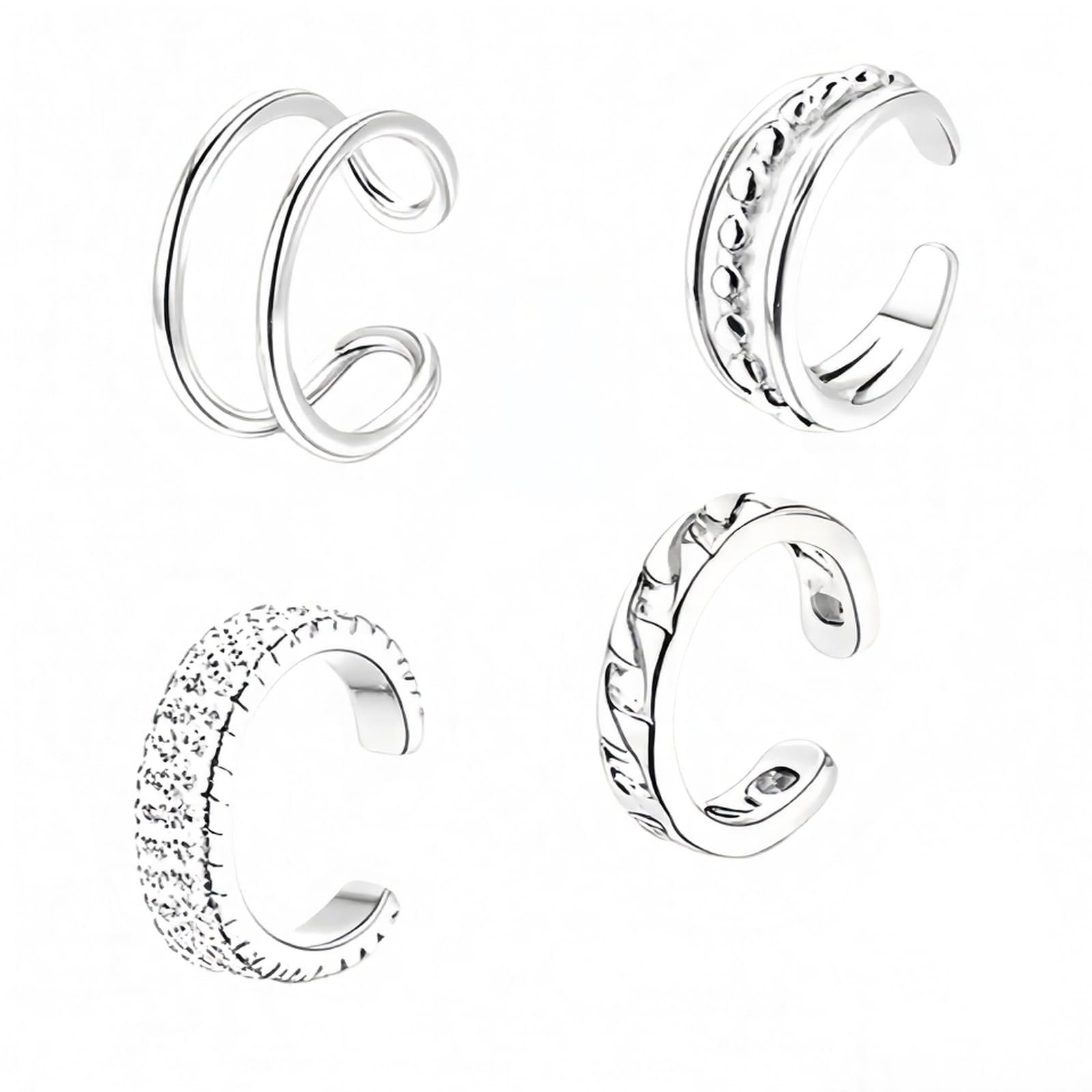 Ear cuff sin perforación para mujer, set de 3 unidades, pendientes falsos plateados, cómodos y ajustables, aptos para orejas sensibles, estilo elegante para uso diario y eventos formales