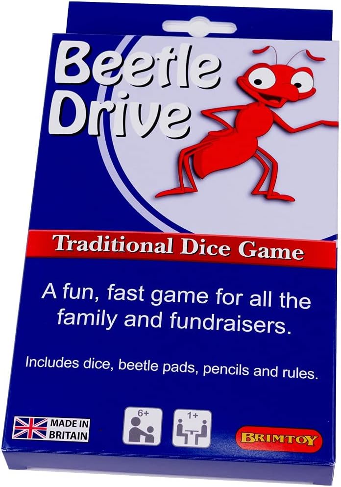 Brimtoy Beetle Drive Traditional Dice Game for all the family, throw the dice to draw different body parts of the beetle- supplied with 2 pads, dice and instructions, tabletop or travel game