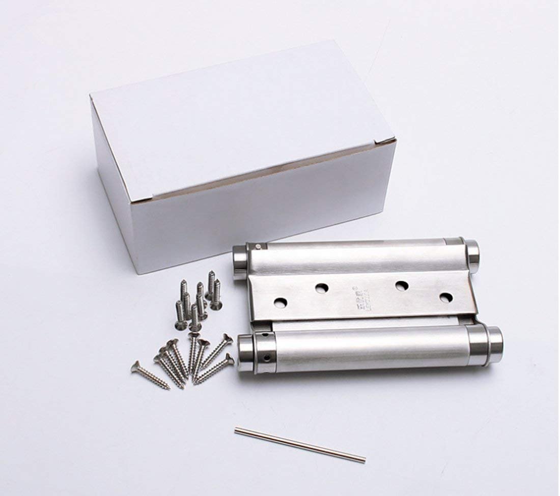 Bisagras de Doble Acción 125 mm Acero Inoxidable 304, Ajuste de Tensión, Cierre Automático, Soporta 30 kg, Ideal para Puertas de Salones, Cafeterías y Más (2 Piezas)