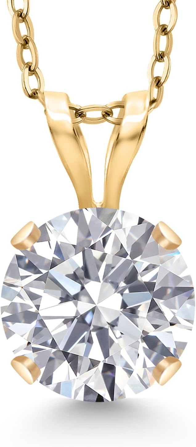 Gem Stone King 14K Yellow Gold Lab Grown Diamond Pendant Necklace for Women | 0.74 Cttw | Gemstone April Birthstone | Round 6MM | DEF Color | VVS-VS Clarity | With 18 Inch Silver Chain