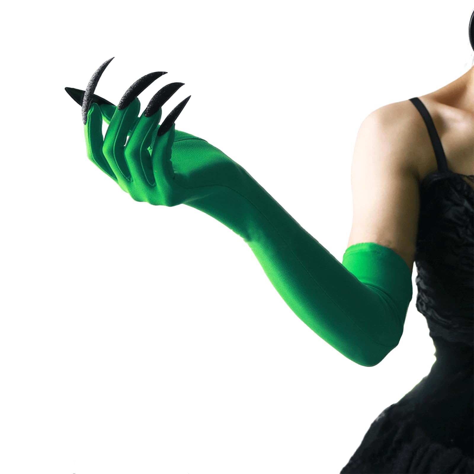 FakeFace 2PCS Witch Hat Long Nail Glove Set Wizard Bend Corner Hat Claw Glove Halloween Witch Magician Dress up Costume for Adult - Image 4