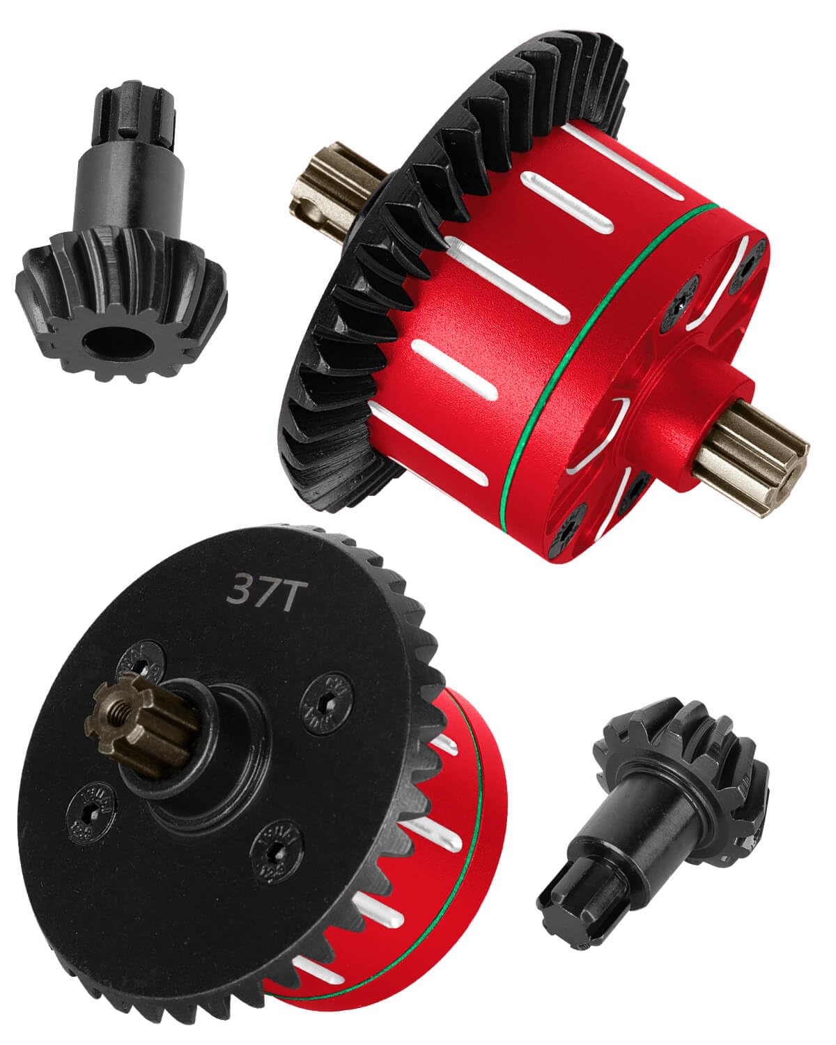 RCYouHott RC 37T 13T Full Metal Differ Set Upgrade Parts for 1/10 Kraton Outcast Senton Vorteks Bigrock Granite 3s,1/8 Infraction Typhon Vendetta 3S RC Car.Diff Gear Hops Up.Red(2PCS)